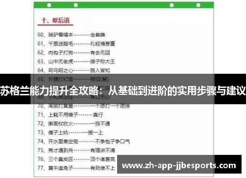 苏格兰能力提升全攻略：从基础到进阶的实用步骤与建议